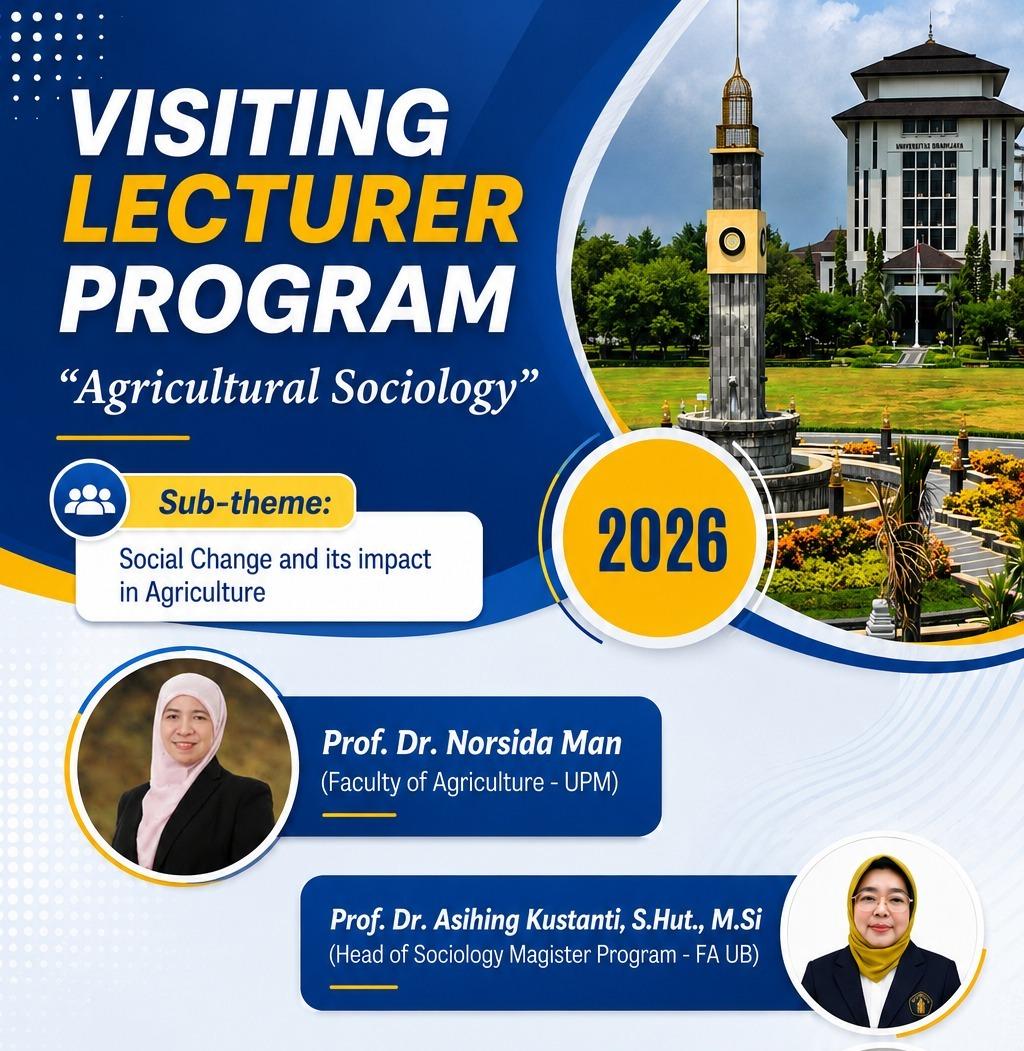 Fakultas Pertanian Universitas Brawijaya melalui Laboratorium Sosiologi Pedesaan dan Pemberdayaan Masyarakat menggelar kegiatan Visiting Lecturer Program bertema Agricultural Sociology dengan subtema “Social Change and its Impact in Agriculture”, Senin (11/5/2026), secara daring melalui Zoom Meeting.